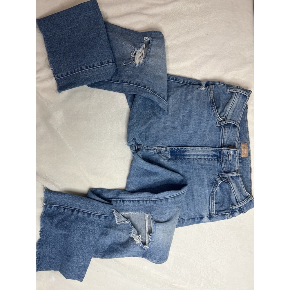 MOTHER Women's Blue Medium Wash Distressed Straight-Leg Denim Jeans